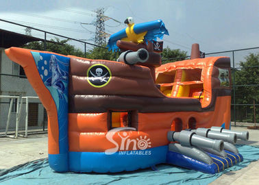 Commercial grade kids pirate ship bounce house with slide inside made of best pvc tarpaulin for sale
